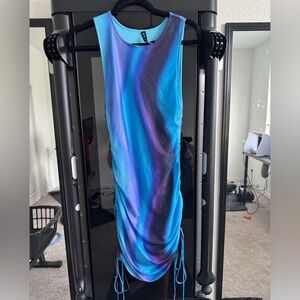 Blue and Purple Ruched Body Con Dress